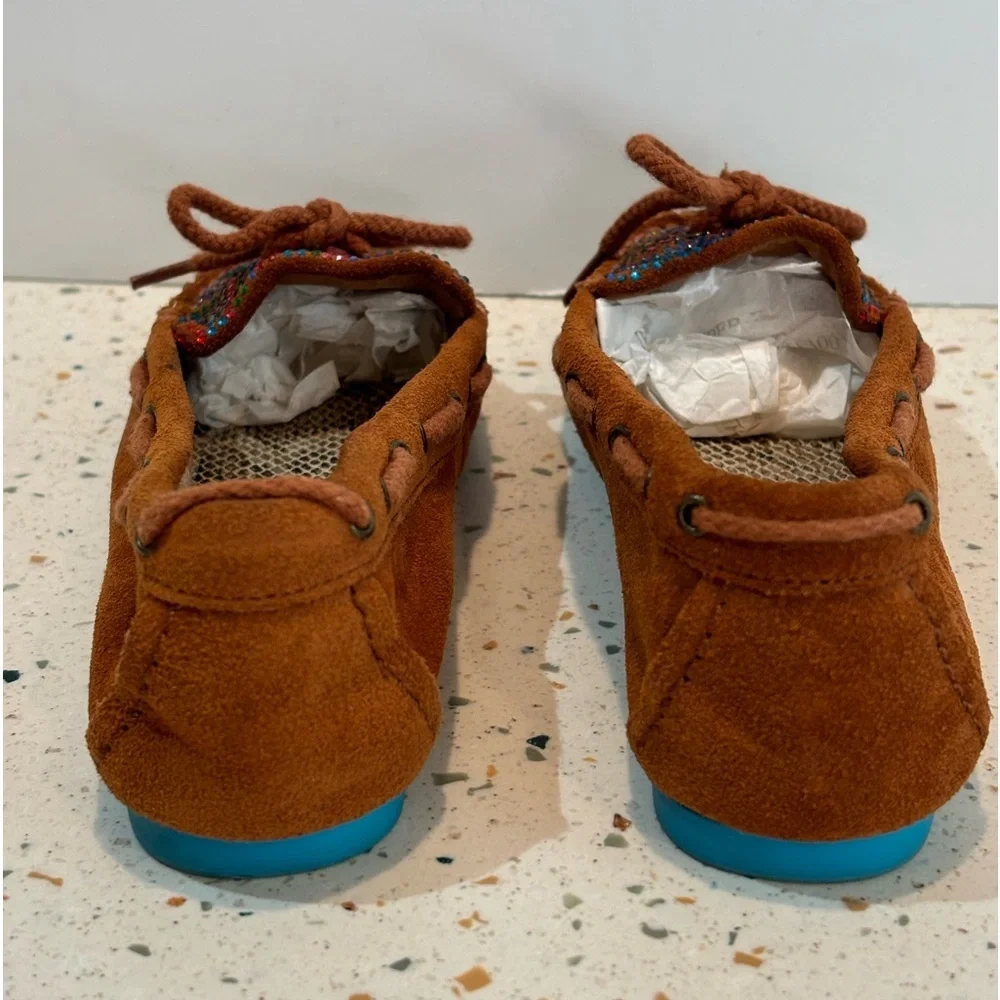 Gianni Bini Little Girls Leather Moccasin Rainbow‎ Rhinestone Shoes Sz 13M